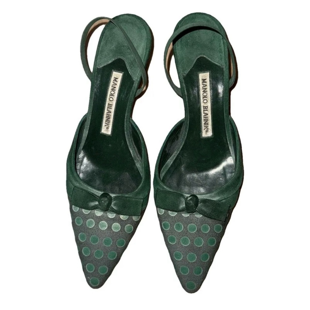 Manolo Blahnik Green Heels with Slingback Design
